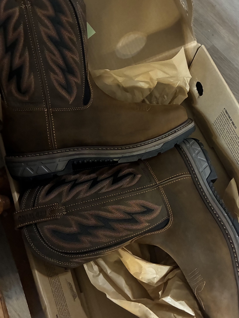Red Wing Shoes Brown Work Boots with Contrast Stitching